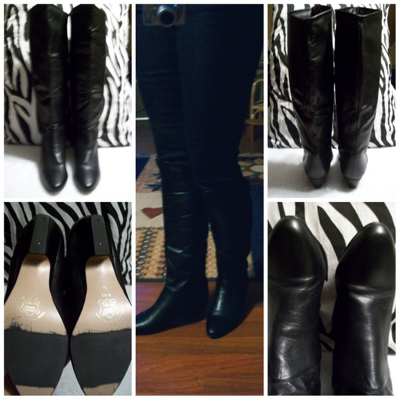 MISTER SHOES Black Leather Pirate Style Tall Boot VINTAGE Excellent Size 7M - Picture 2 of 4